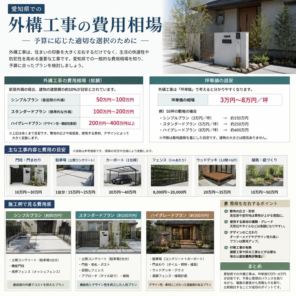 愛知県における外構工事の費用相場