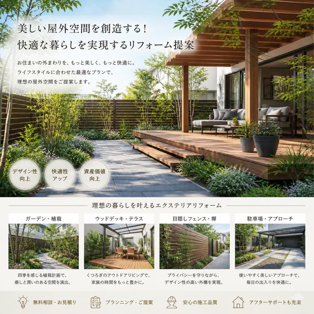 美しい屋外空間を創造する！快適な暮らしを実現するリフォーム提案