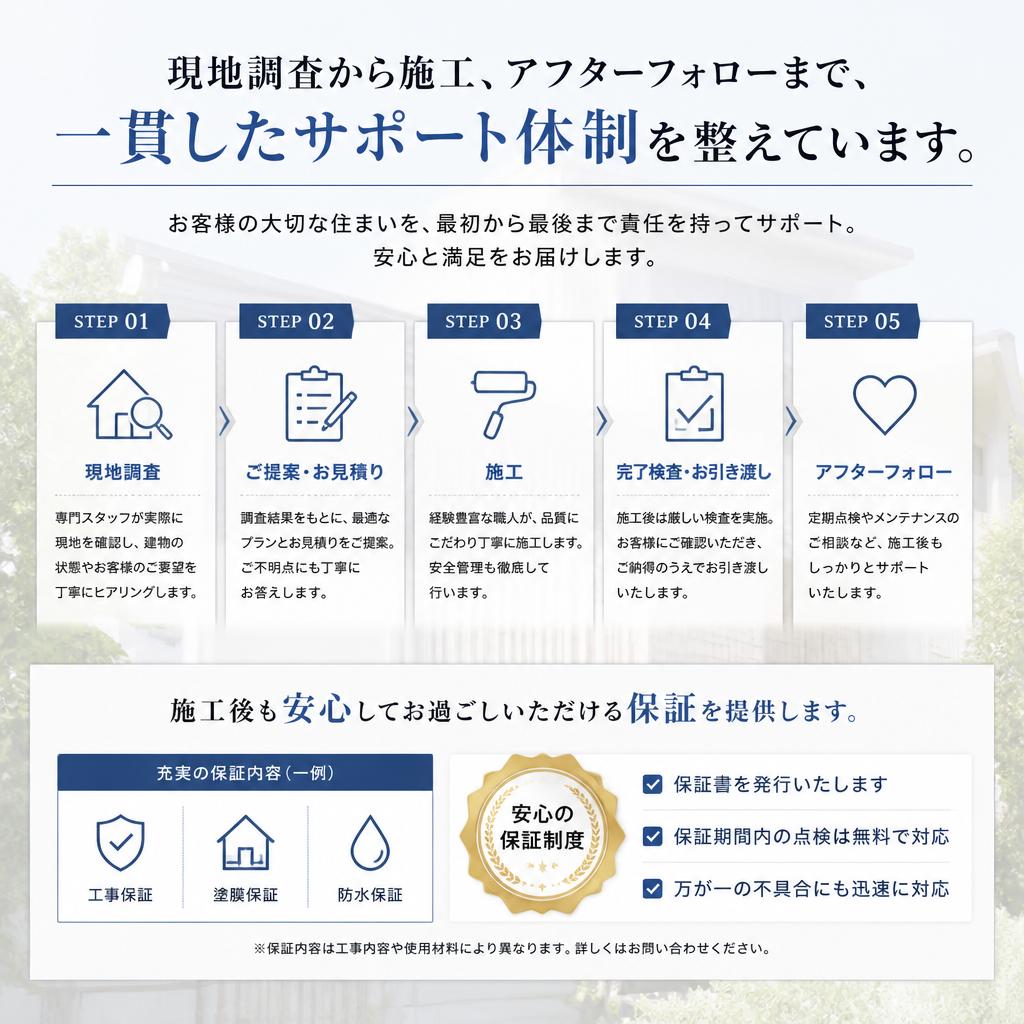 施工の流れと安心のアフターフォロー