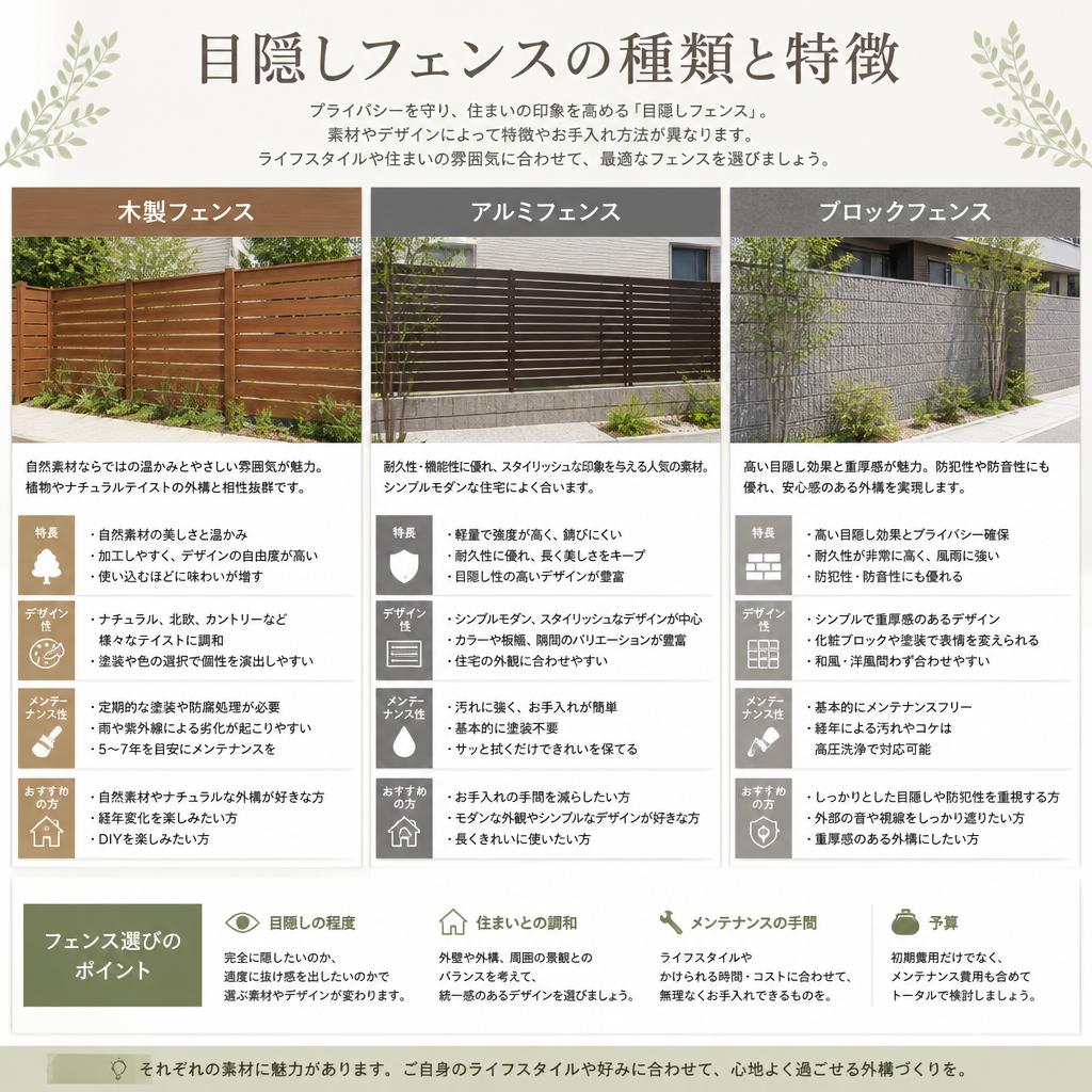 さまざまな目隠しフェンスの種類