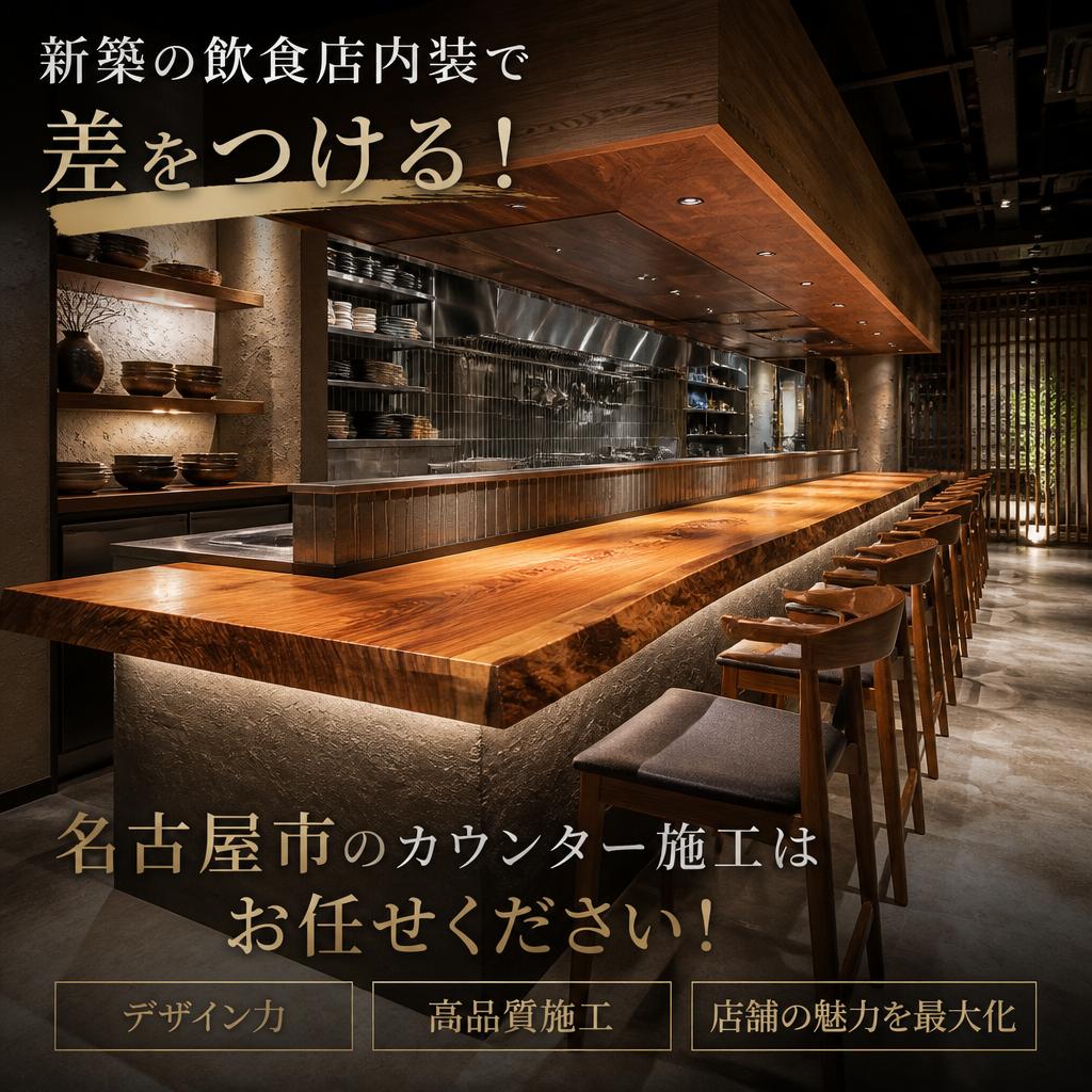 新築の飲食店内装で差をつける！名古屋市のカウンター施工はお任せください！