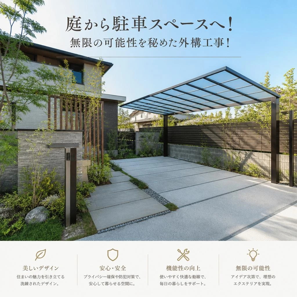 庭から駐車スペースへ！無限の可能性を秘めた外構工事！