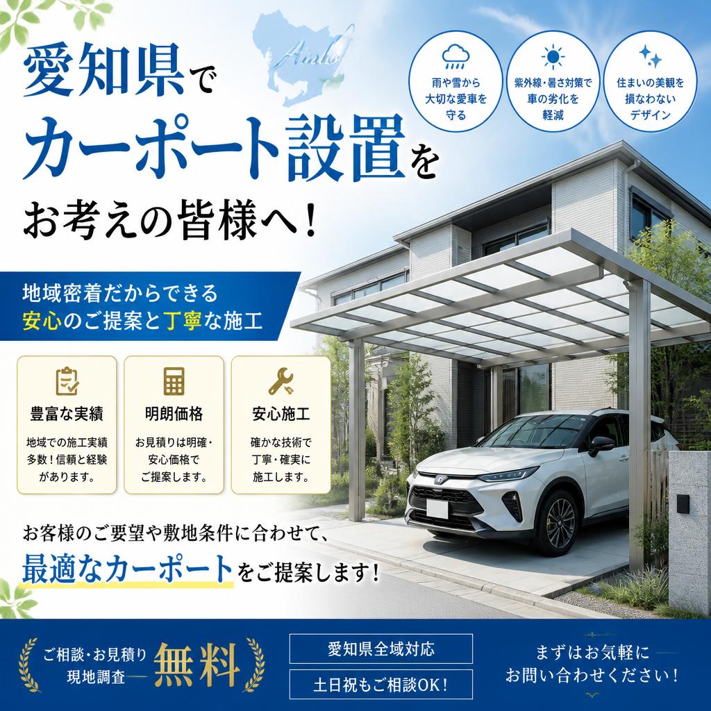 愛知県でカーポート設置をお考えの皆様へ！