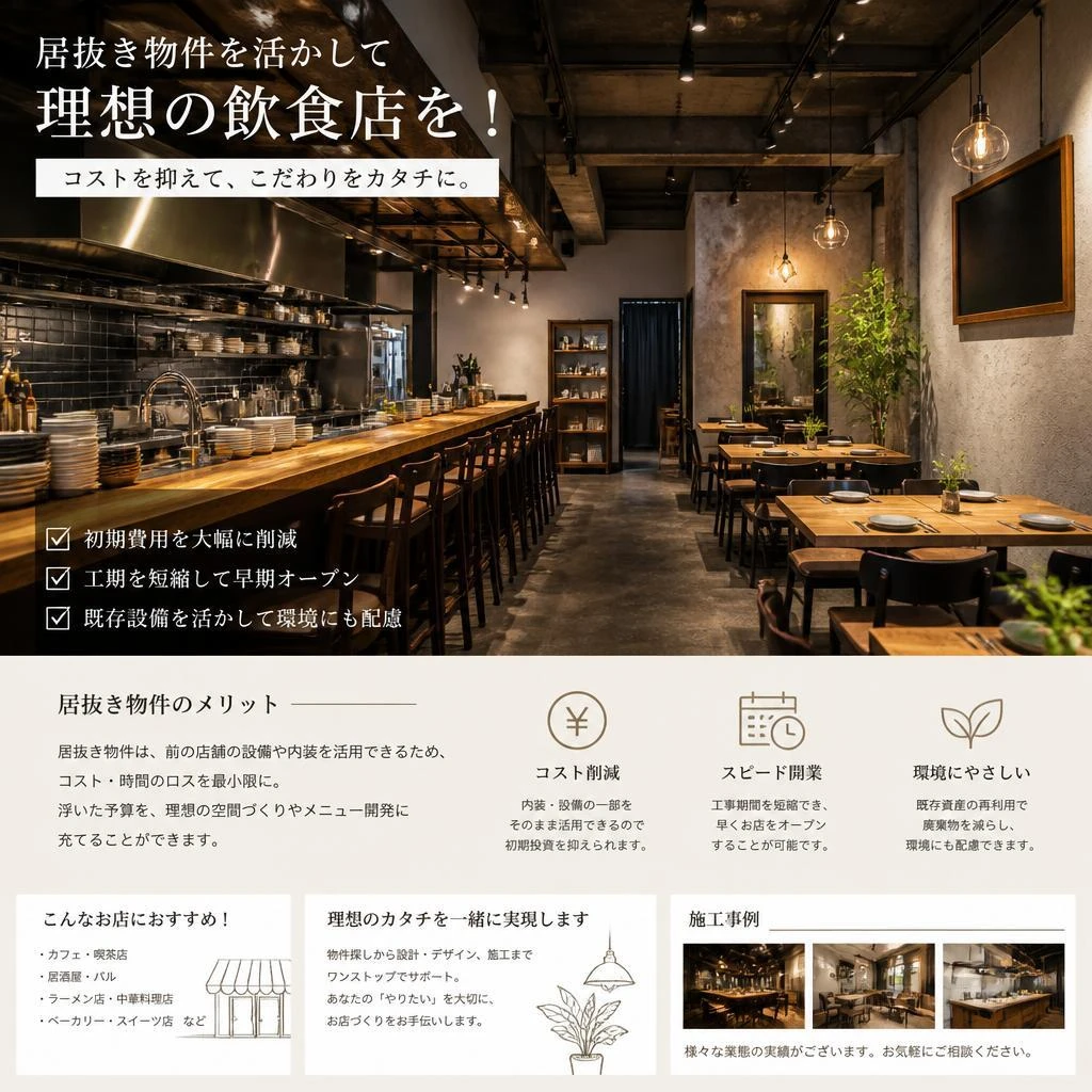居抜き物件を活かして理想の飲食店を！