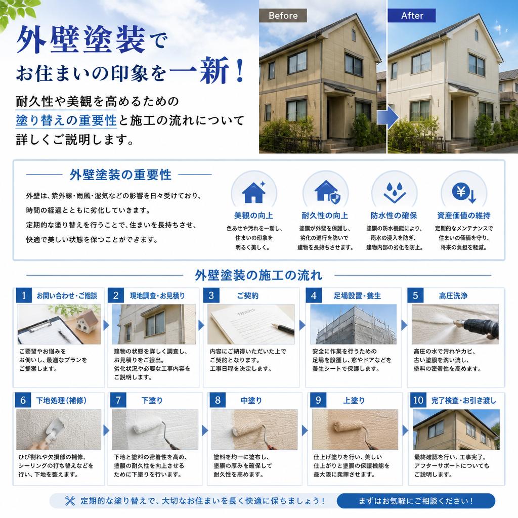 外壁塗装で見違える外観に