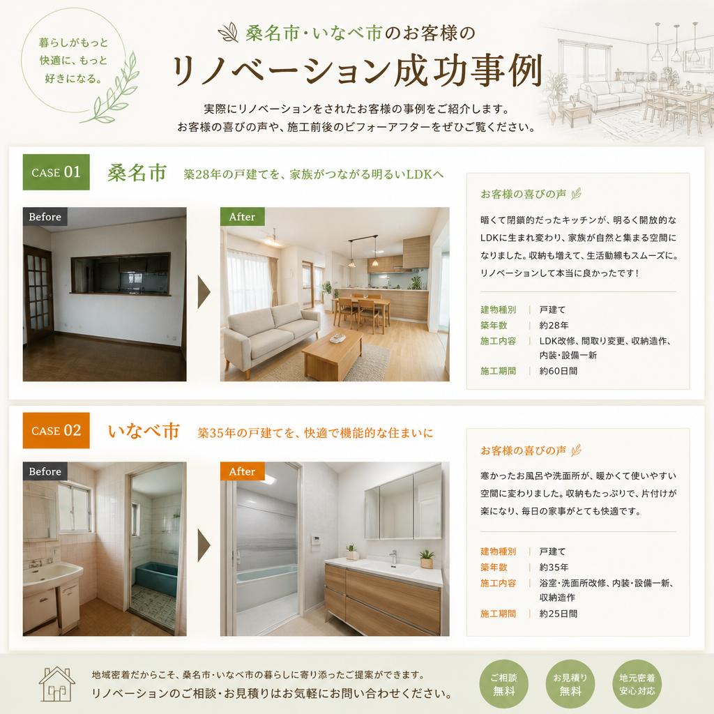 お客様の声：実際のリノベーション実績