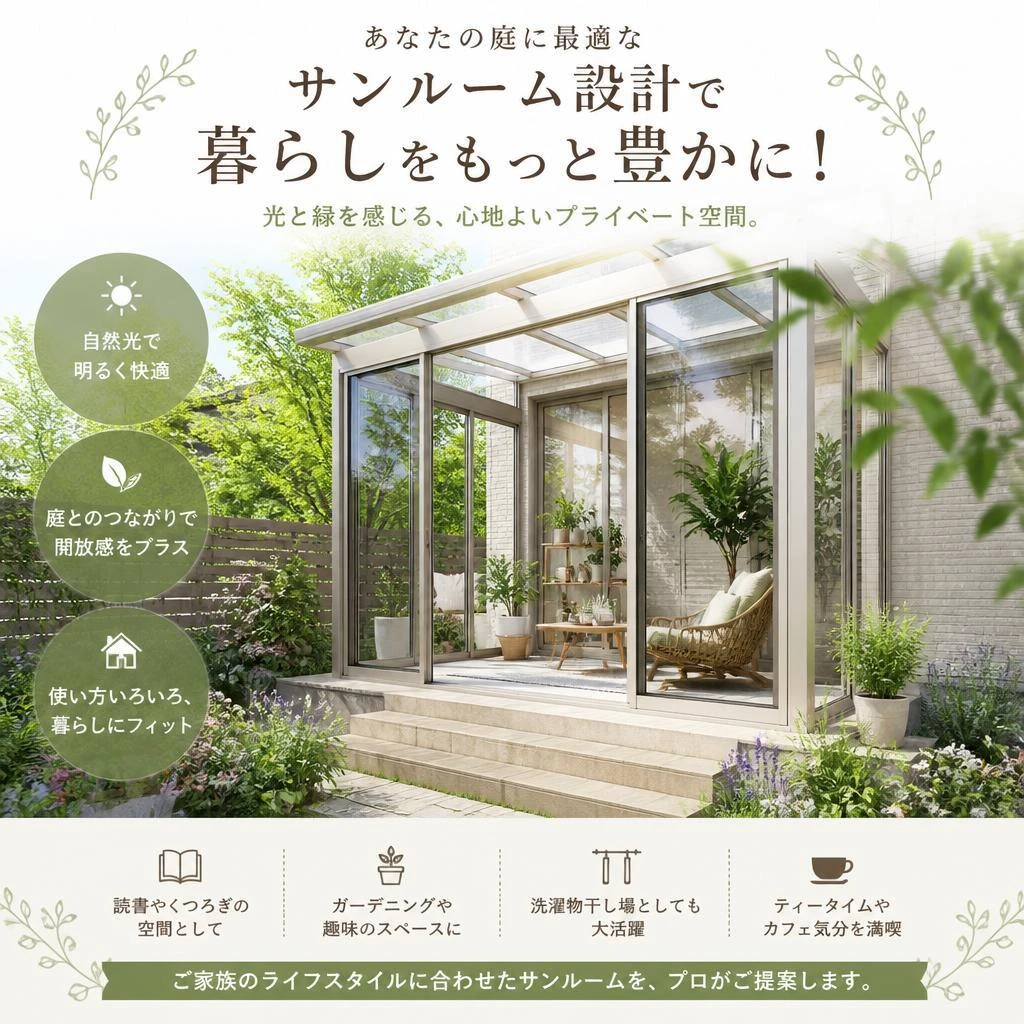 あなたの庭に最適なサンルーム設計で暮らしをもっと豊かに！