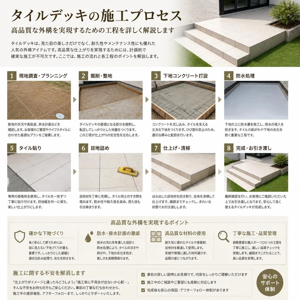 3. タイルデッキ施工の流れ